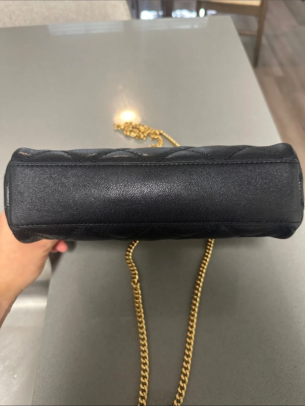 Tory Burch Black Quilted Shoulder Bag with Gold Chain